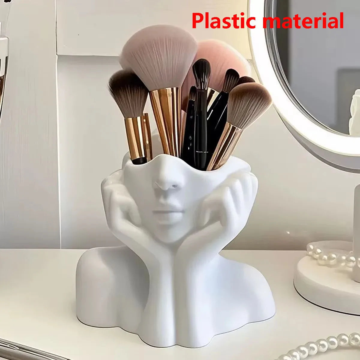 Porta Pincéis de Maquiagem, Decoração de Mesa com Rosto Humano, Vaso Organizador para Pincéis, Lápis de Sobrancelha e Batom, Material Plástico