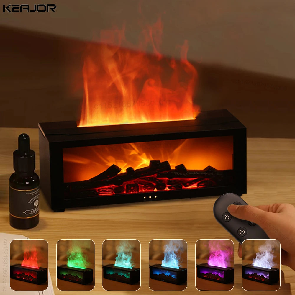 Difusor de Aromas com Efeito Chama – Umidificador Aromatérapico com Luz RGB e Controle Remoto