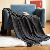 Manta Tricô Boho com Franjas – 100% Acrílico, Leve e Macia, para Sofá, Cama e Decoração
