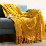 Manta Tricô Boho com Franjas – 100% Acrílico, Leve e Macia, para Sofá, Cama e Decoração
