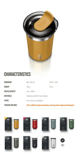 Caneca Térmica WACACO Octaroma – Parede Dupla em Aço Inox, Isolamento a Vácuo, 180/300/435ml