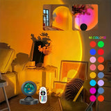 Luz de Projeção Pôr do Sol – 16 Cores, Controle Remoto USB, LED Dinâmico para Decoração de Ambientes