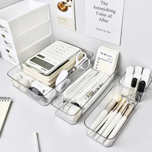 3/4/5/7PCS Desk Drawer Organizers Set Makeup Organizer Plastic Makeup Storage Clear Transparent Storage Box for Office Bathroom