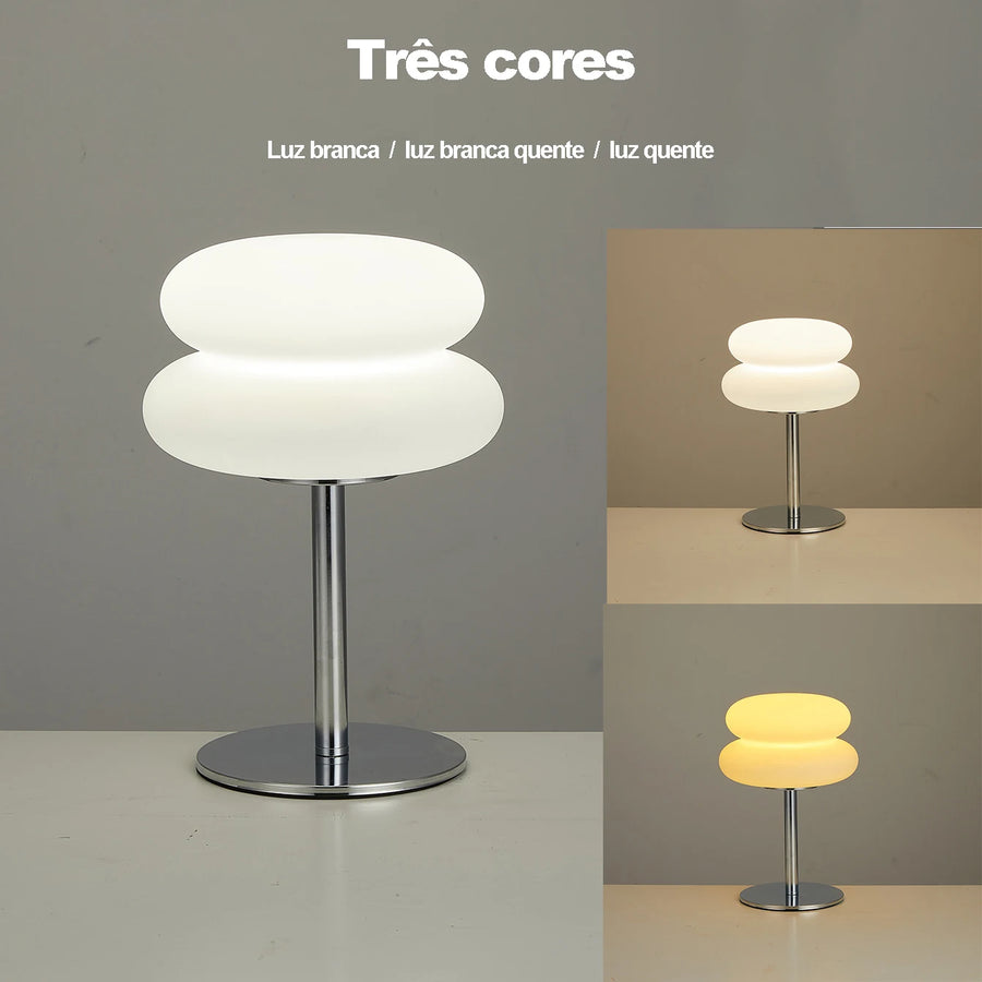 Luminária de Mesa Cogumelo LED USB – 9 Níveis de Brilho, 3 Tons de Luz, para Quarto e Sala