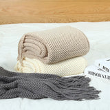 Manta Tricô Boho com Franjas – 100% Acrílico, Leve e Macia, para Sofá, Cama e Decoração