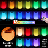 Luz Noturna RGB 13 Cores com Controle Remoto e Toque – Recarregável USB, Regulável, Portátil para Cabeceira