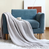 Manta Tricô Boho com Franjas – 100% Acrílico, Leve e Macia, para Sofá, Cama e Decoração