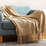 Manta Tricô Boho com Franjas – 100% Acrílico, Leve e Macia, para Sofá, Cama e Decoração