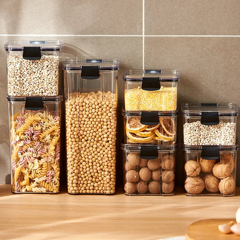 Potes Herméticos para Cozinha – Organizador de Grãos e Temperos, Plástico PET, Estilo Japonês