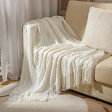 Manta Tricô Boho com Franjas – 100% Acrílico, Leve e Macia, para Sofá, Cama e Decoração