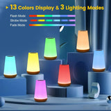 Luz Noturna RGB 13 Cores com Controle Remoto e Toque – Recarregável USB, Regulável, Portátil para Cabeceira