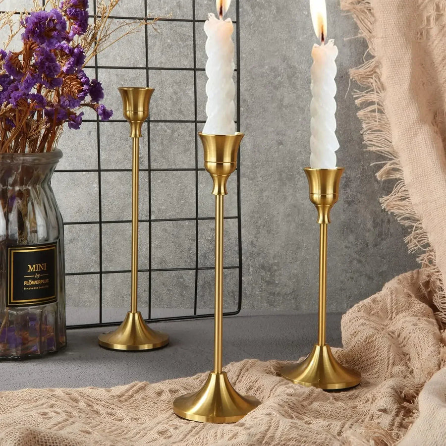Kit 3 Castiçais Vintage em Metal e Alumínio – Decoração para Casa, Hotel e Casamento