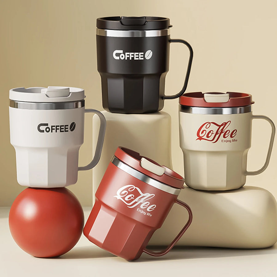 Caneca Térmica de Aço Inox 304 com Tampa e Alça – Dupla Camada, 400ml ou 480ml, Reutilizável