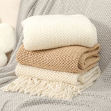 Manta Tricô Boho com Franjas – 100% Acrílico, Leve e Macia, para Sofá, Cama e Decoração