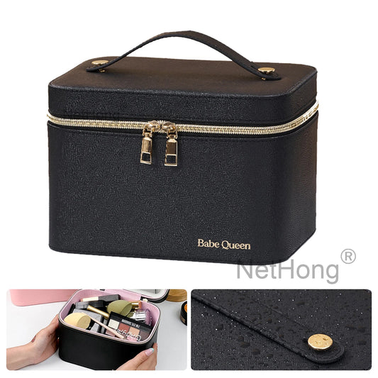 Portable LED Lighted Travel Makeup Bag with Mirror, Cosmetic Train Case with Adjustable Dividers, Professional Makeup Organizer with Brush Holder and Plaid Design