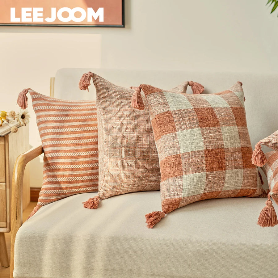 Capa de Almofada de Linho com Franjas – Decorativa para Sofá, Cadeira e Cama, 45x45 / 30x50cm