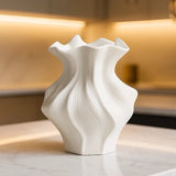 Vaso de Cerâmica Nórdico com Textura 3D – Ondas em Relevo, para Sala, Quarto e Flores Secas