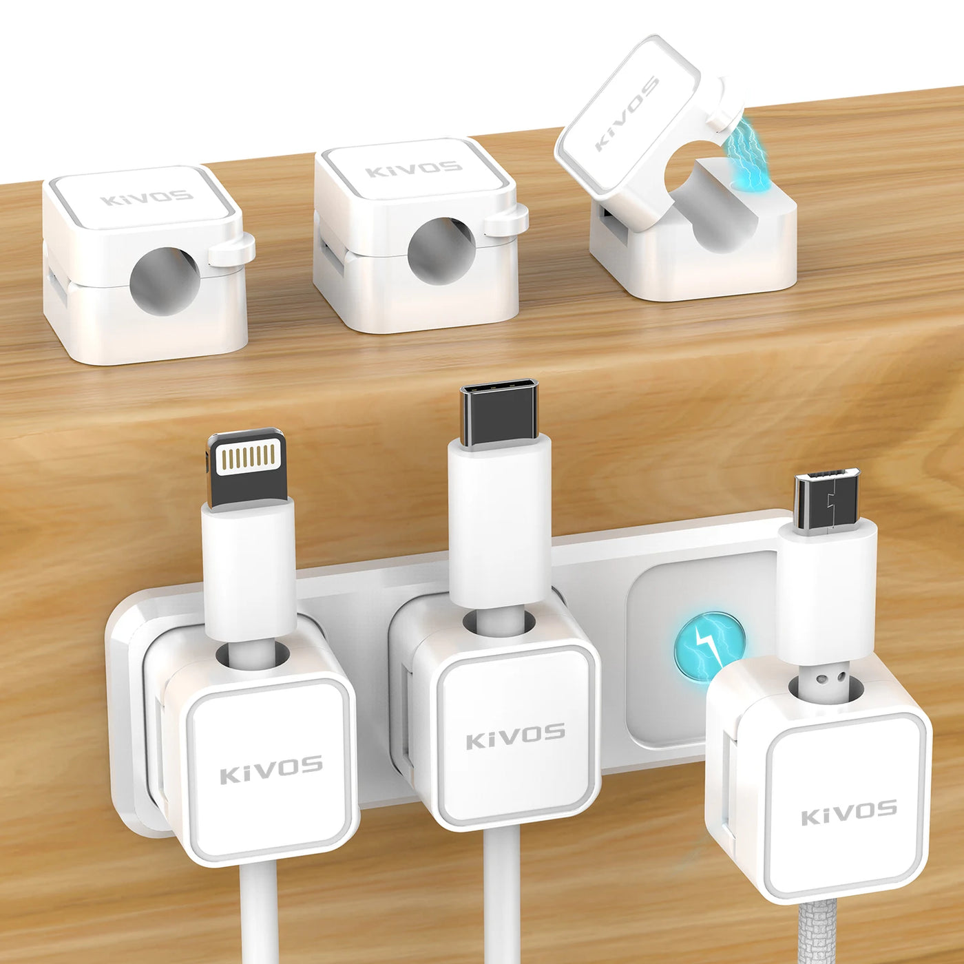 Organizador de Cabos, Clipes para Gerenciamento de Cabos, Suporte para Carregador de Celular, Ajustável, Kit 6+1