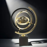 1PC Modern Abstract Metal Globe Sculpture Black & Golden Art Decor with Rectangular Base for Home Office Living Room Study Shelf