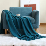 Manta Tricô Boho com Franjas – 100% Acrílico, Leve e Macia, para Sofá, Cama e Decoração