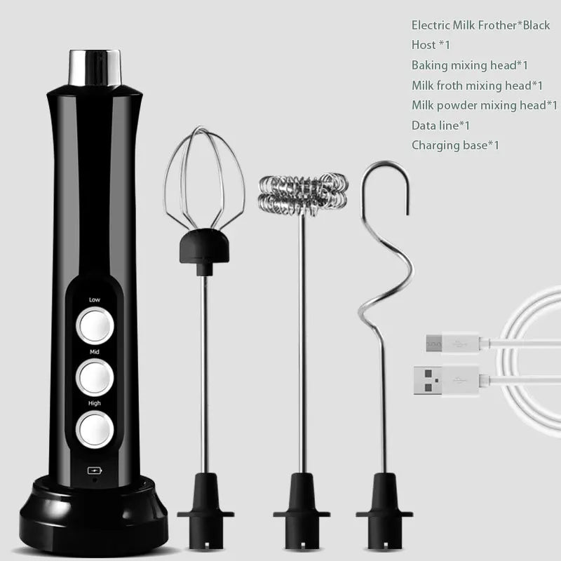 Mixer Elétrico Recarregável 3 Velocidades – Espumador de Leite para Café, Cappuccino e Chocolate Quente