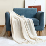 Manta Tricô Boho com Franjas – 100% Acrílico, Leve e Macia, para Sofá, Cama e Decoração