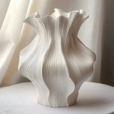 Vaso de Cerâmica Nórdico com Textura 3D – Ondas em Relevo, para Sala, Quarto e Flores Secas
