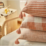 Capa de Almofada de Linho com Franjas – Decorativa para Sofá, Cadeira e Cama, 45x45 / 30x50cm