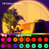 Luz de Projeção Pôr do Sol – 16 Cores, Controle Remoto USB, LED Dinâmico para Decoração de Ambientes