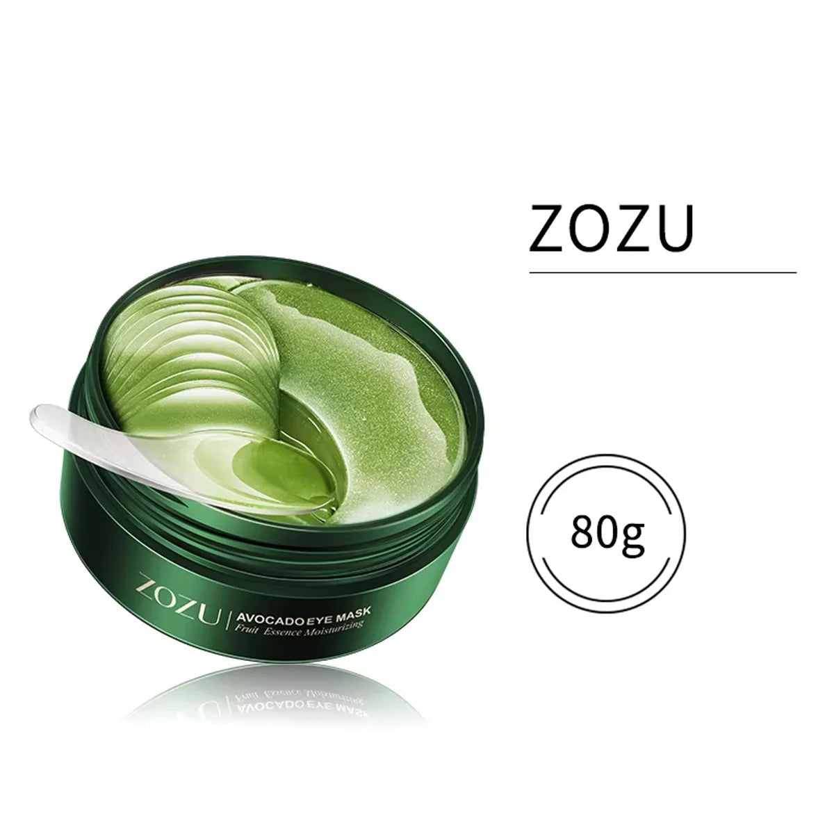 ZOZU Avocado Eye Mask 80g jar containing 60 pieces of anti wrinkle under eye cream patches. Infused with fruit essence for moisturizing and firming, these hydrogel masks improve eye bags and hydrate dehydrated skin to reduce fine lines.