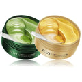 Professional studio shot of ZOZU anti wrinkle under eye cream set featuring Golden Eye Mask and Avocado Eye Mask jars. High-quality hydrogel patches designed to brighten, nourish, and tighten the eye area for smooth and crystal clear results.