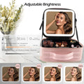 LED makeup organizer GlowBox with 10x magnifying mirror for travel.