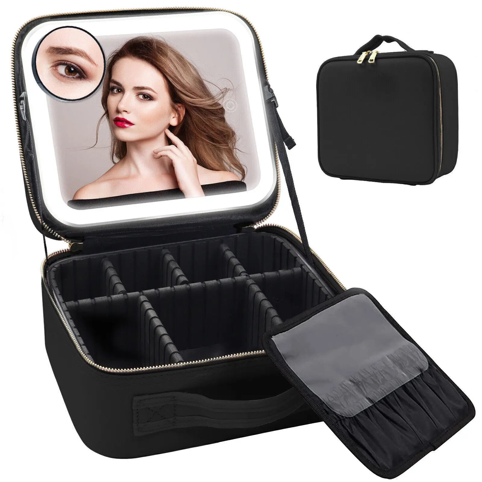 Luxury makeup case with built-in LED light for flawless makeup application.