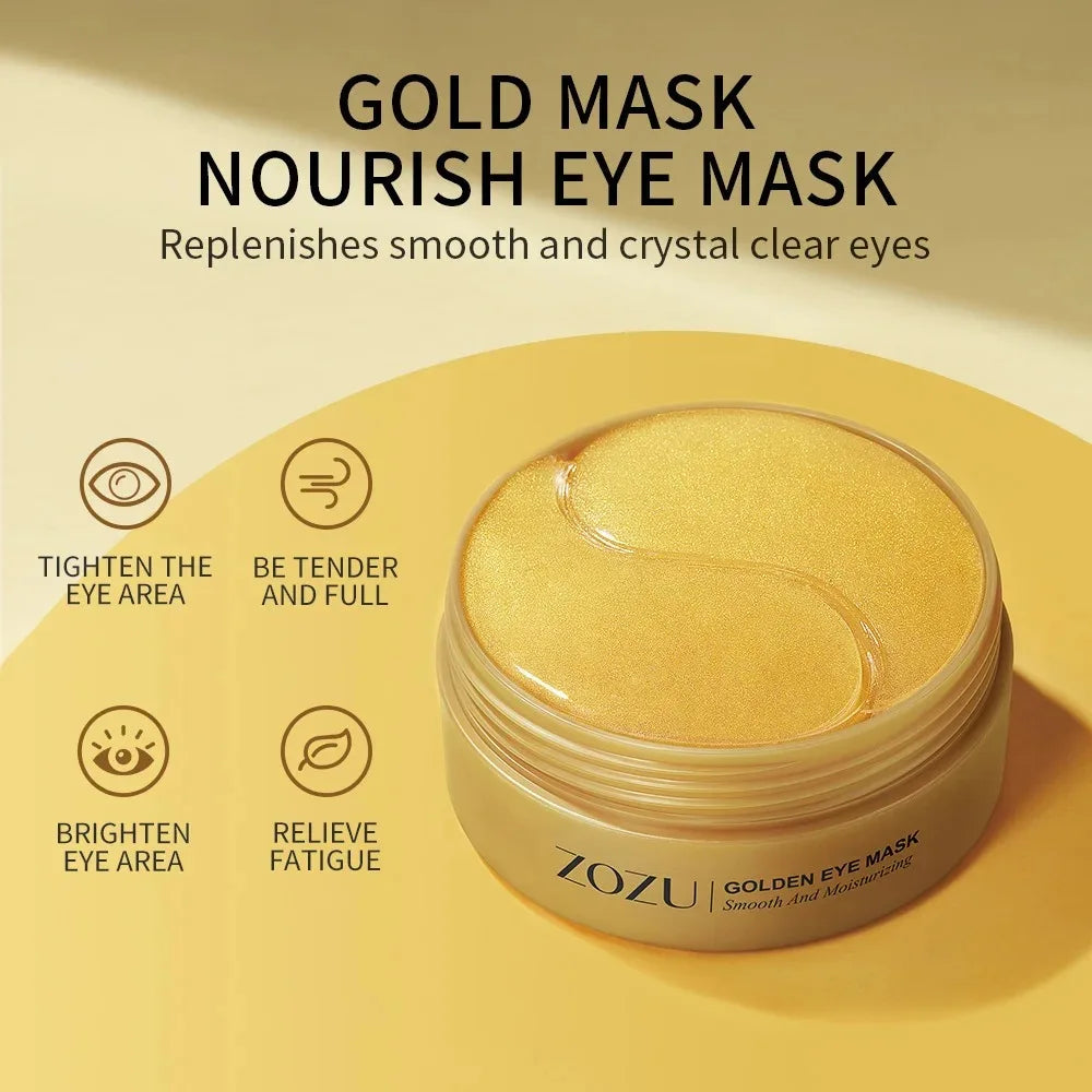 Comparison of ZOZU Gold and Avocado eye mask patches. 60 pieces of moisturizing hydrogel under-eye patches for removing dark circles, firming eye bags, and anti-aging skin care.
